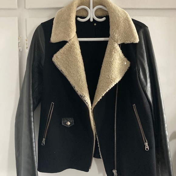 Danica Wild Leather & Sherling Mix Jacket in Black - Picture 5 of 6